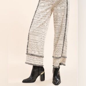 Moon River Cream and Black Patterned Wide Leg Sweater Knit Like Pants
